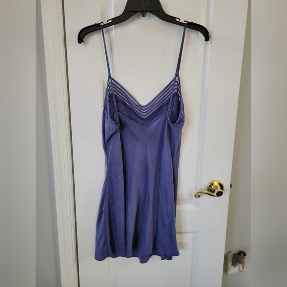 Victoria’s Secret 100% Silk Slip Dress Nightgown Blue Mesh Strappy Neck Large - Picture 4 of 8